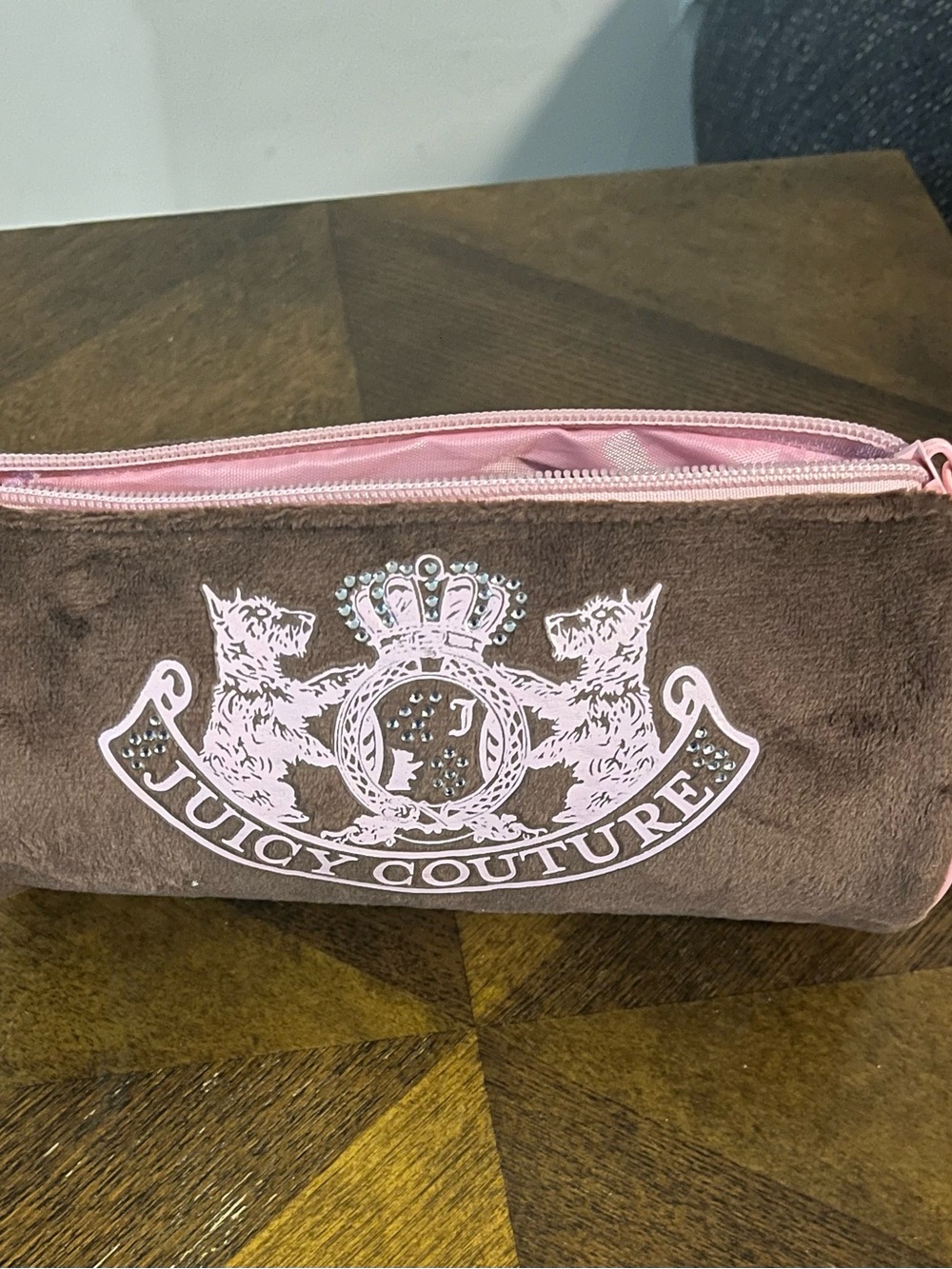 Juicy Couture Brown and Pink Velour Cosmetic Pouch - Picture 3 of 8